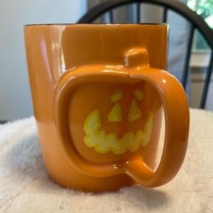 𝅺2003 Starbucks Barista 3D Jack O Lantern Orange/Yellow Coffee Mug 1-2